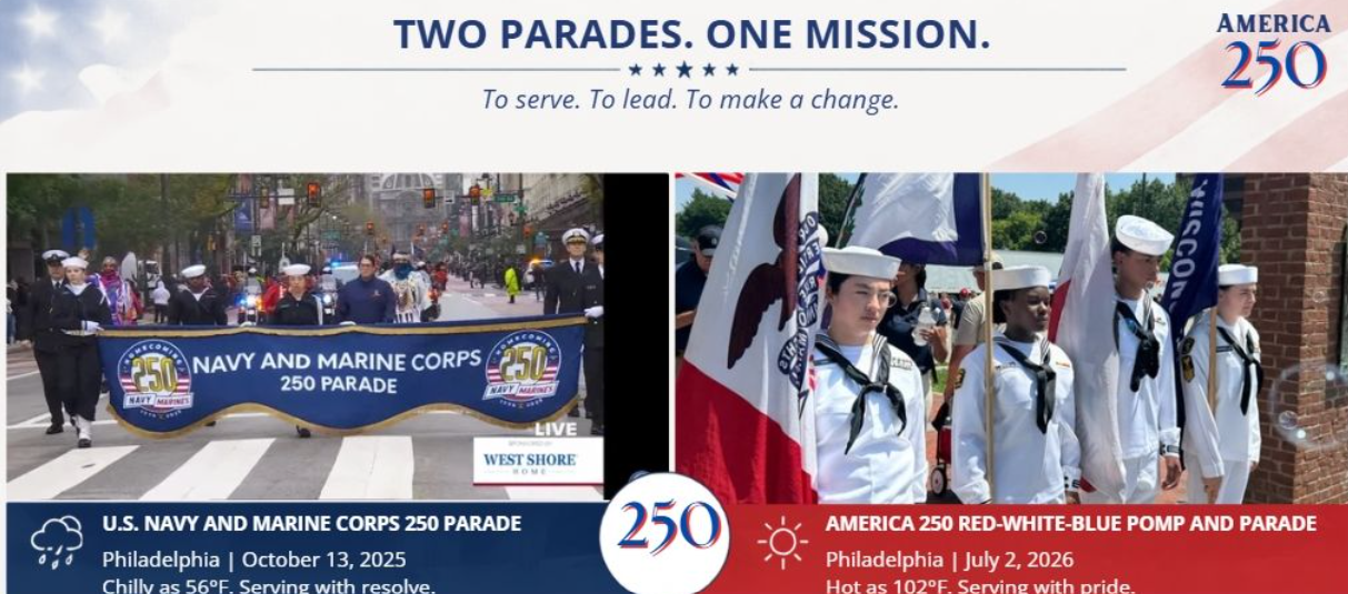 U.S. Naval Sea Cadets marching in the Navy and Marine Corps 250 Parade and the America 250 parade in Philadelphia